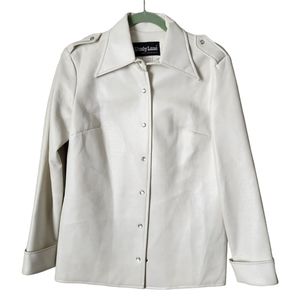 SHADY LANE x VINTAGE 70's vinyl pointed collar shirt in white pearl snap buttons